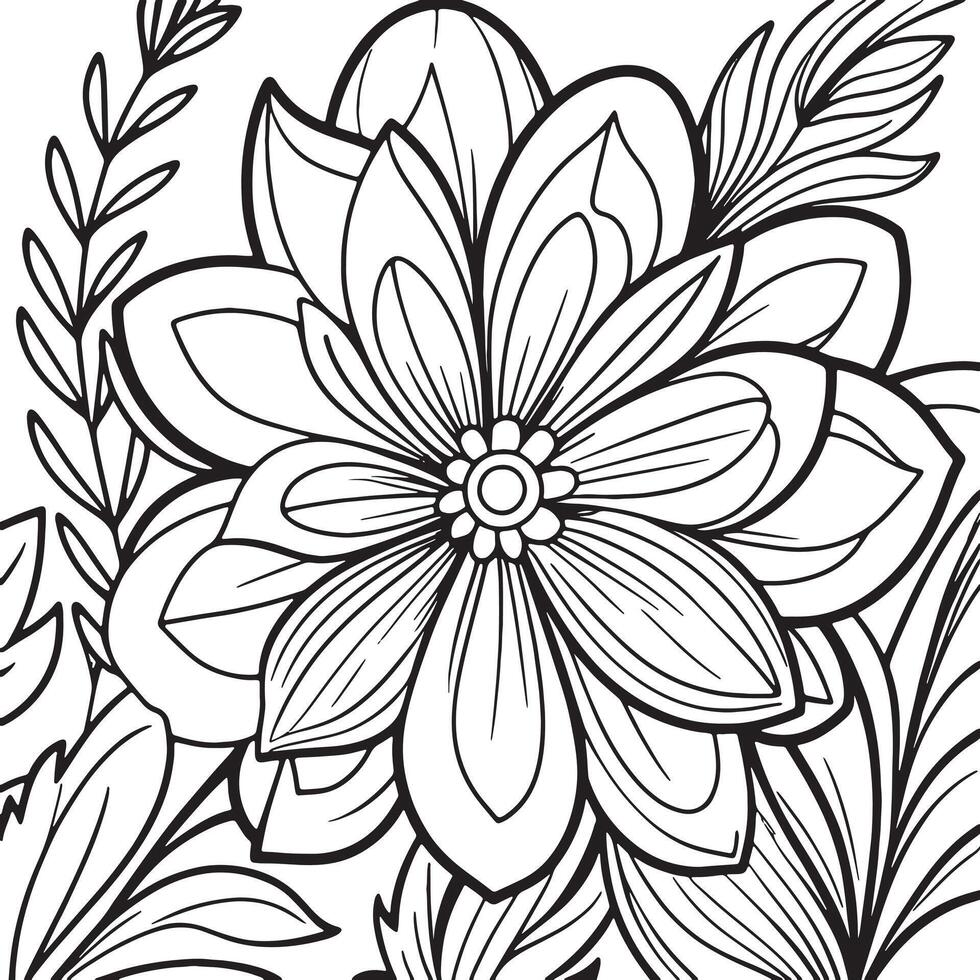 Children's floral outline illustration doodle coloring book hand drawn vector