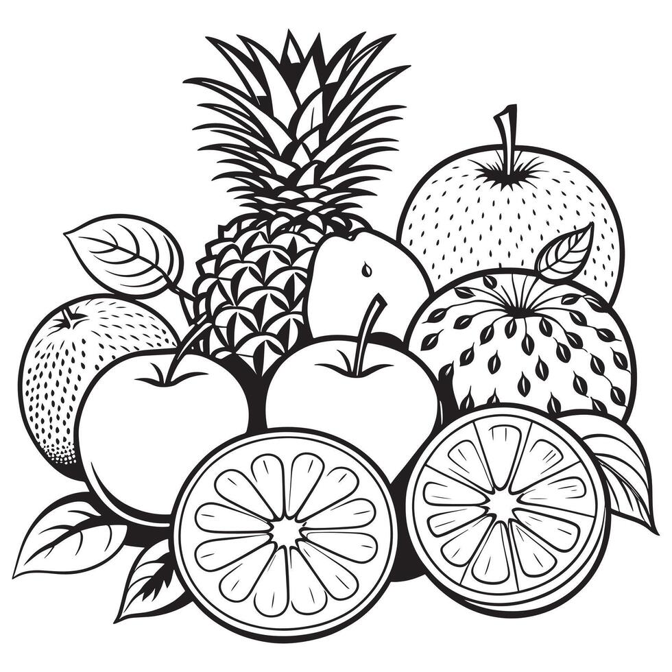 Fruits outline coloring page illustration for children and adult vector