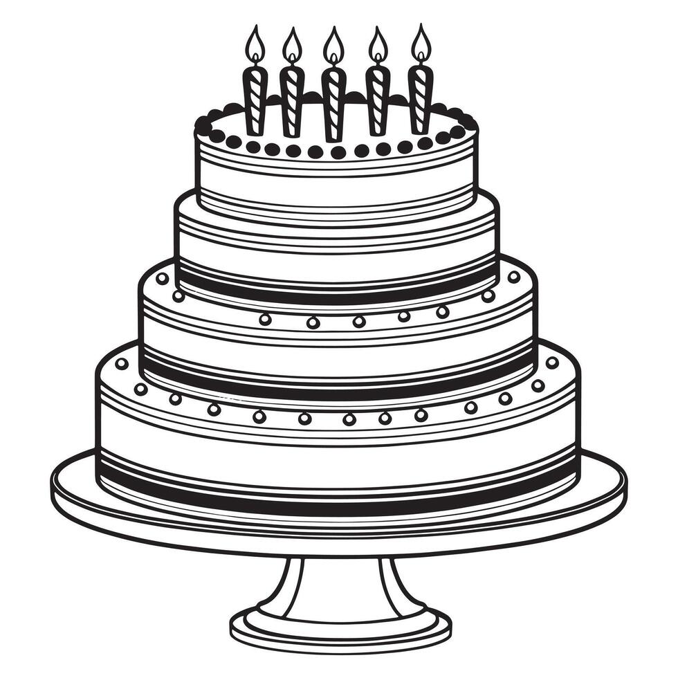 Cake outline coloring page illustration for children and adult vector