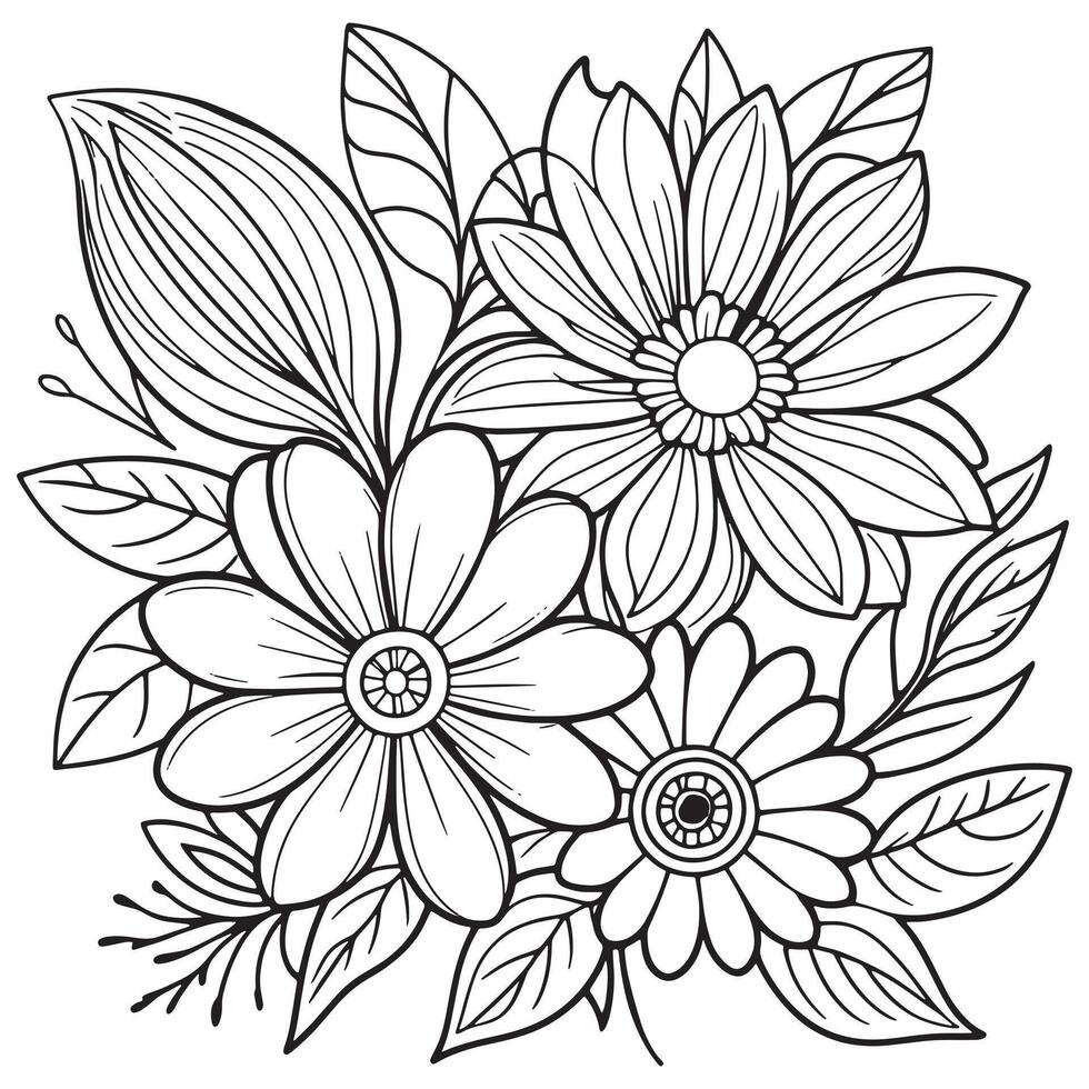 Luxury floral outline drawing coloring book pages line art sketch vector