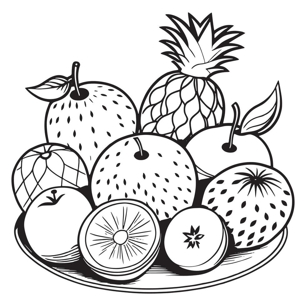 Fruits outline coloring page illustration for children and adult vector