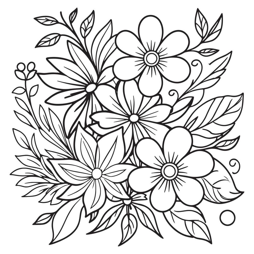 Children's floral outline illustration doodle coloring book hand drawn vector