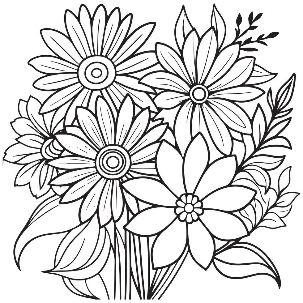 Luxury floral outline drawing coloring book pages line art sketch vector