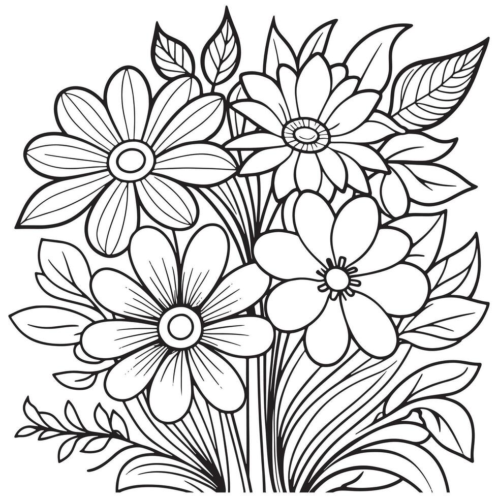 Children's floral outline illustration doodle coloring book hand drawn vector