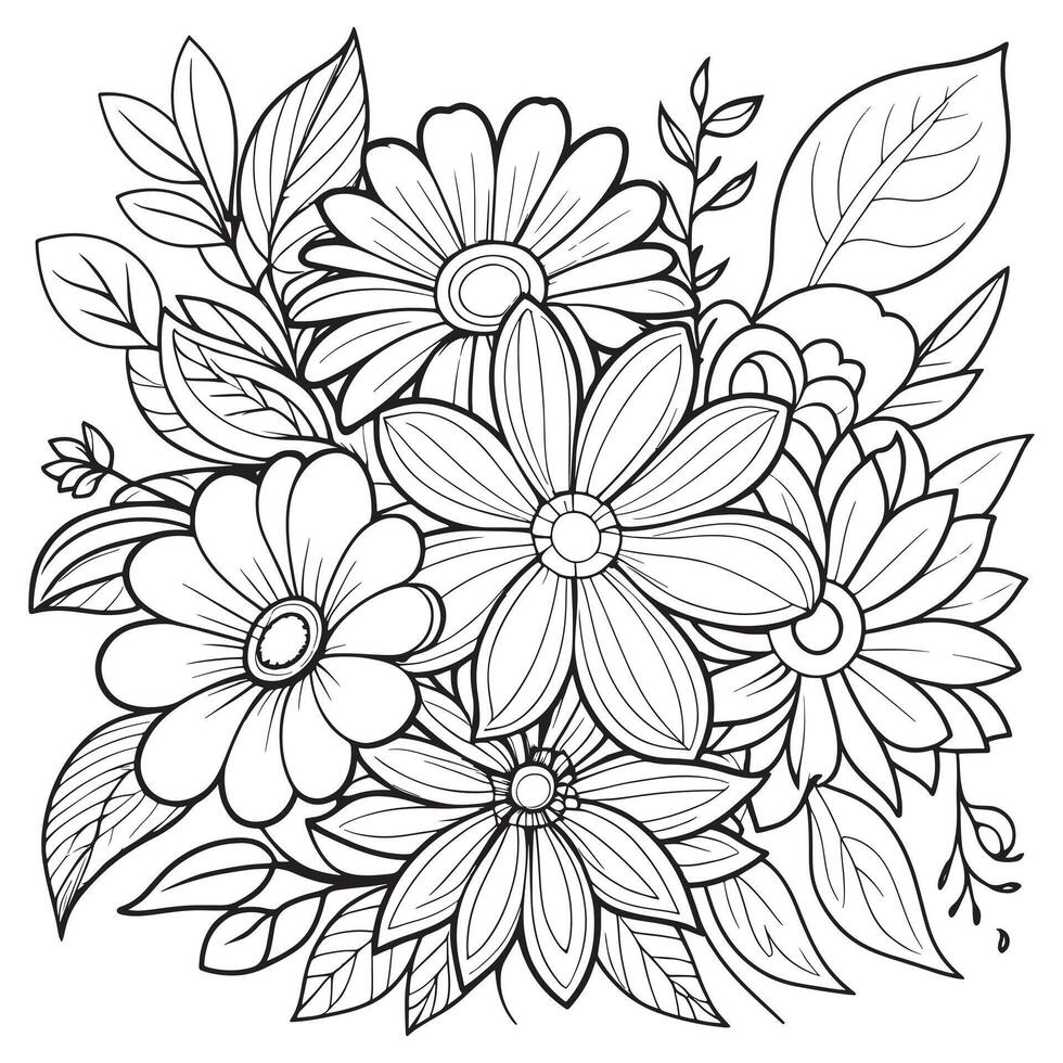 Luxury floral outline coloring book pages line art sketch vector