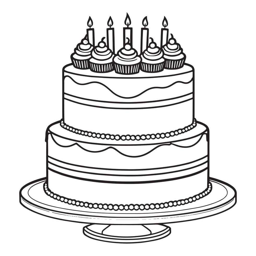 Cake outline coloring page illustration for children and adult vector