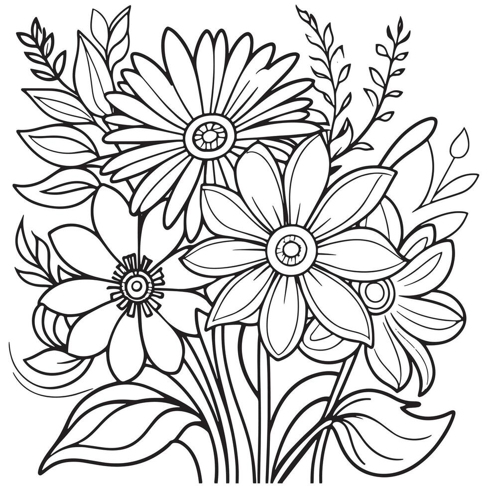 Floral outline drawing coloring book pages for children and adults vector