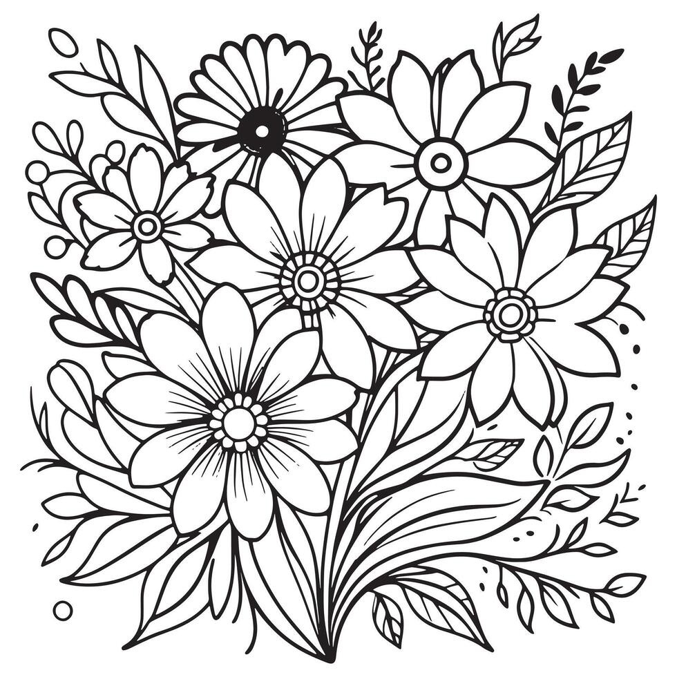 Luxury floral outline drawing coloring book pages line art sketch vector