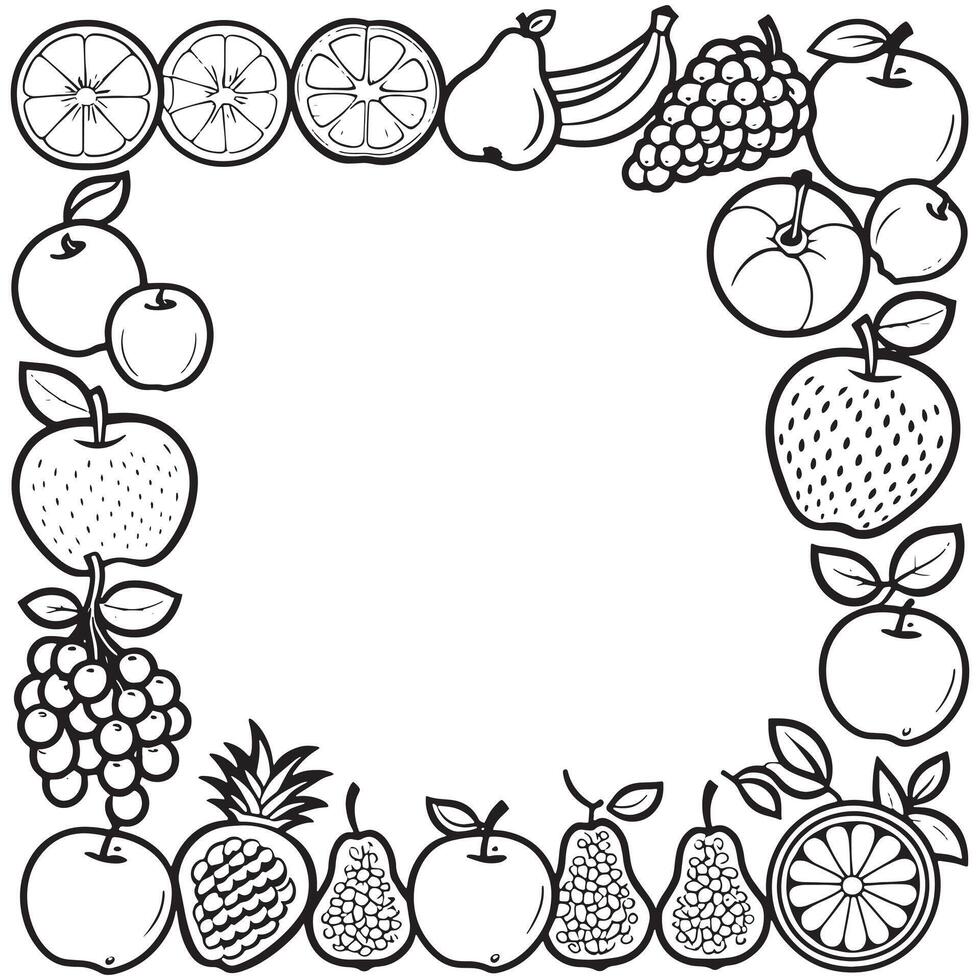 frutas contorno colorante página ilustración para niños y adulto vector