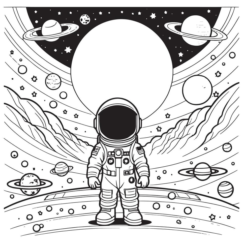 Children astronaut outline coloring page illustration for children and adult vector