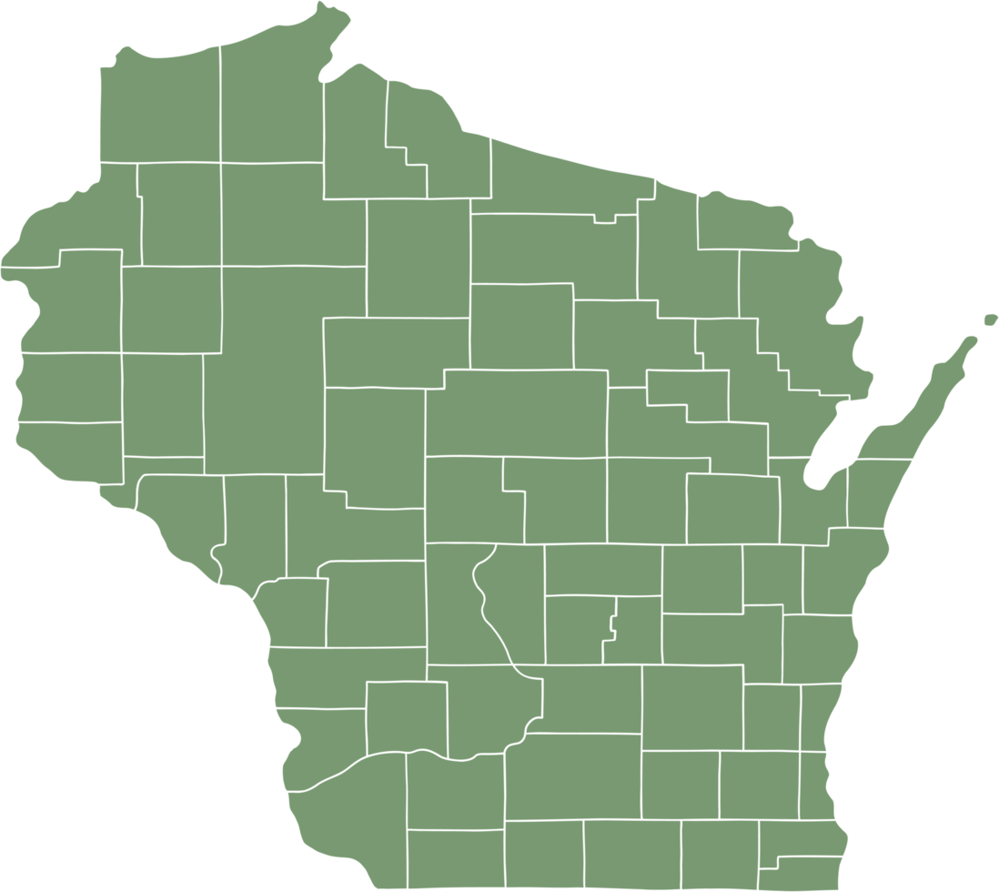 doodle freehand drawing of wisconsin state map. png