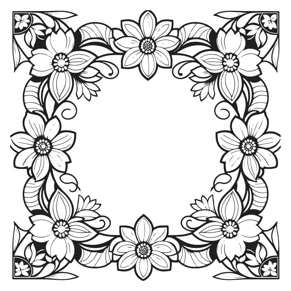 Children's floral outline illustration doodle coloring book hand drawn vector