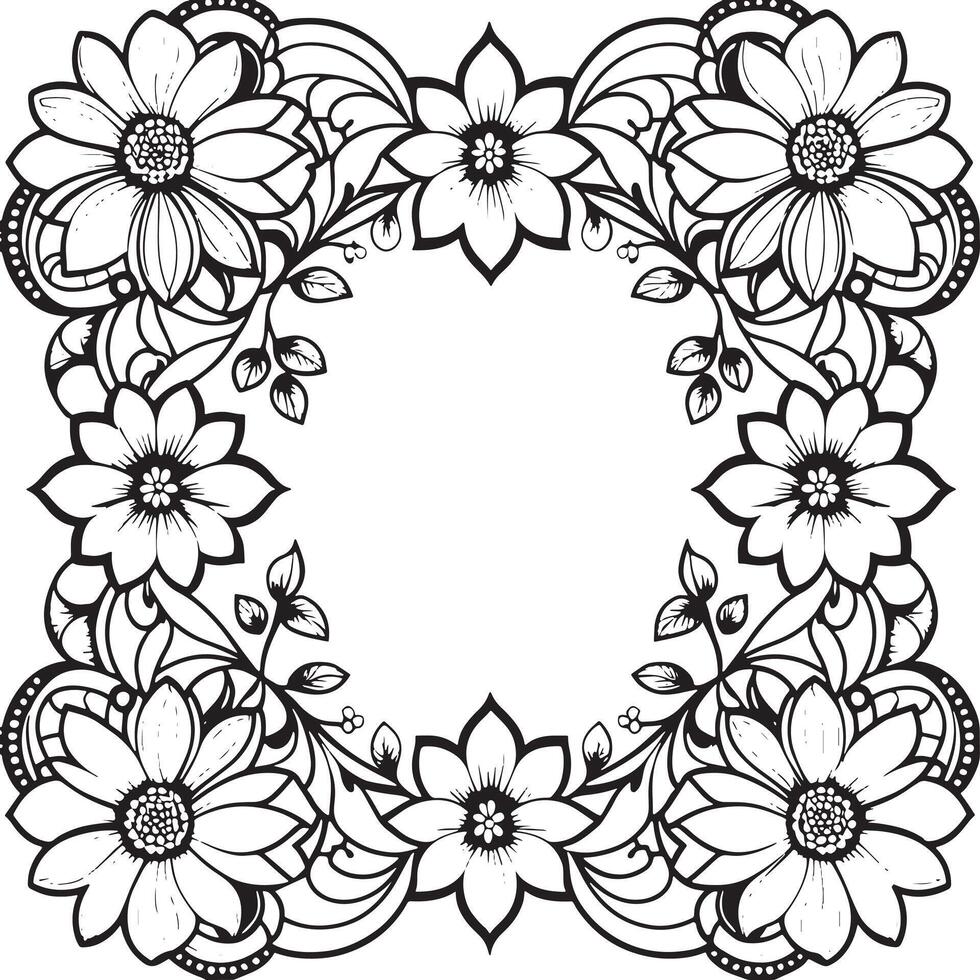 Children's floral outline illustration doodle coloring book hand drawn vector