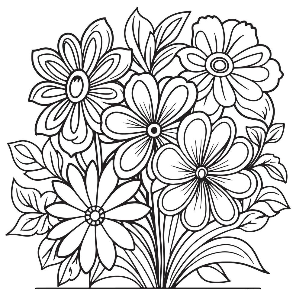 Floral outline drawing coloring book pages for children and adults vector