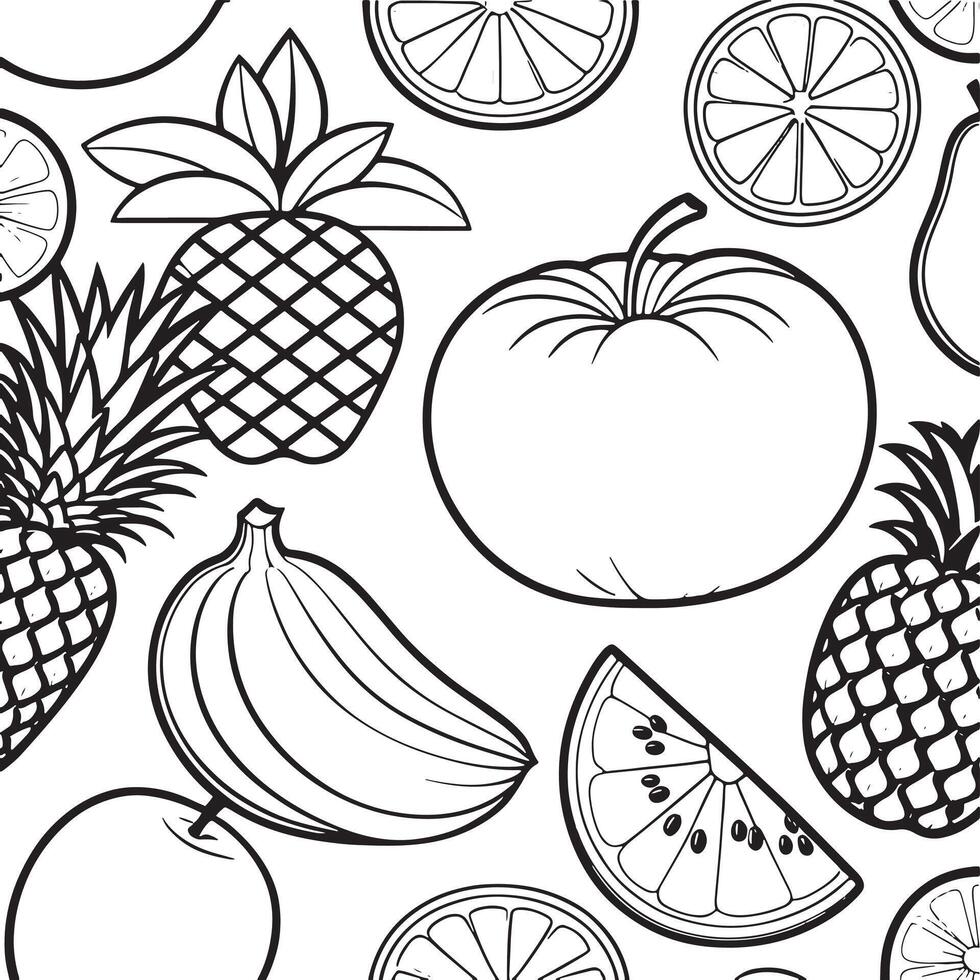 frutas contorno colorante página ilustración para niños y adulto vector