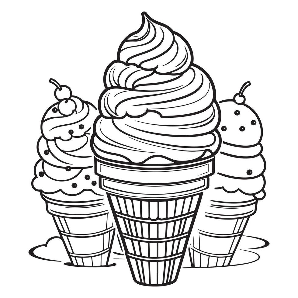 Ice cream outline coloring page illustration for children and adult vector