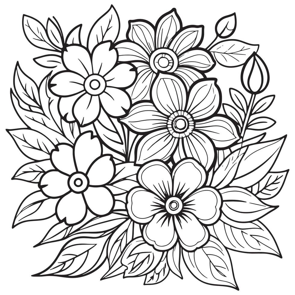 floral contorno dibujo colorante libro paginas para niños y adultos vector