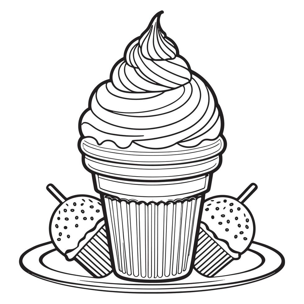 Ice cream outline coloring page illustration for children and adult vector