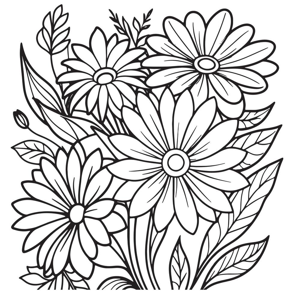 Children's floral outline illustration doodle coloring book hand drawn vector