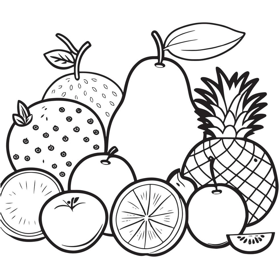 frutas contorno colorante página ilustración para niños y adulto vector