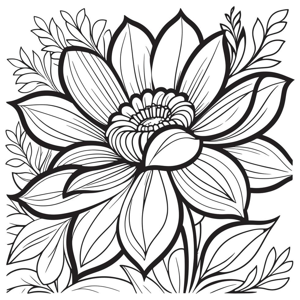 Luxury floral outline drawing coloring book pages line art sketch vector