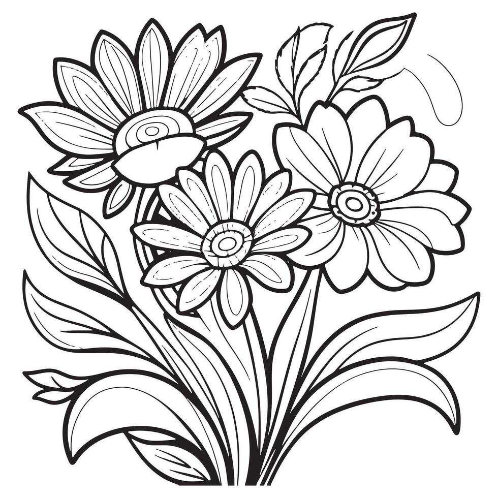 Floral outline drawing coloring book pages for children and adults vector