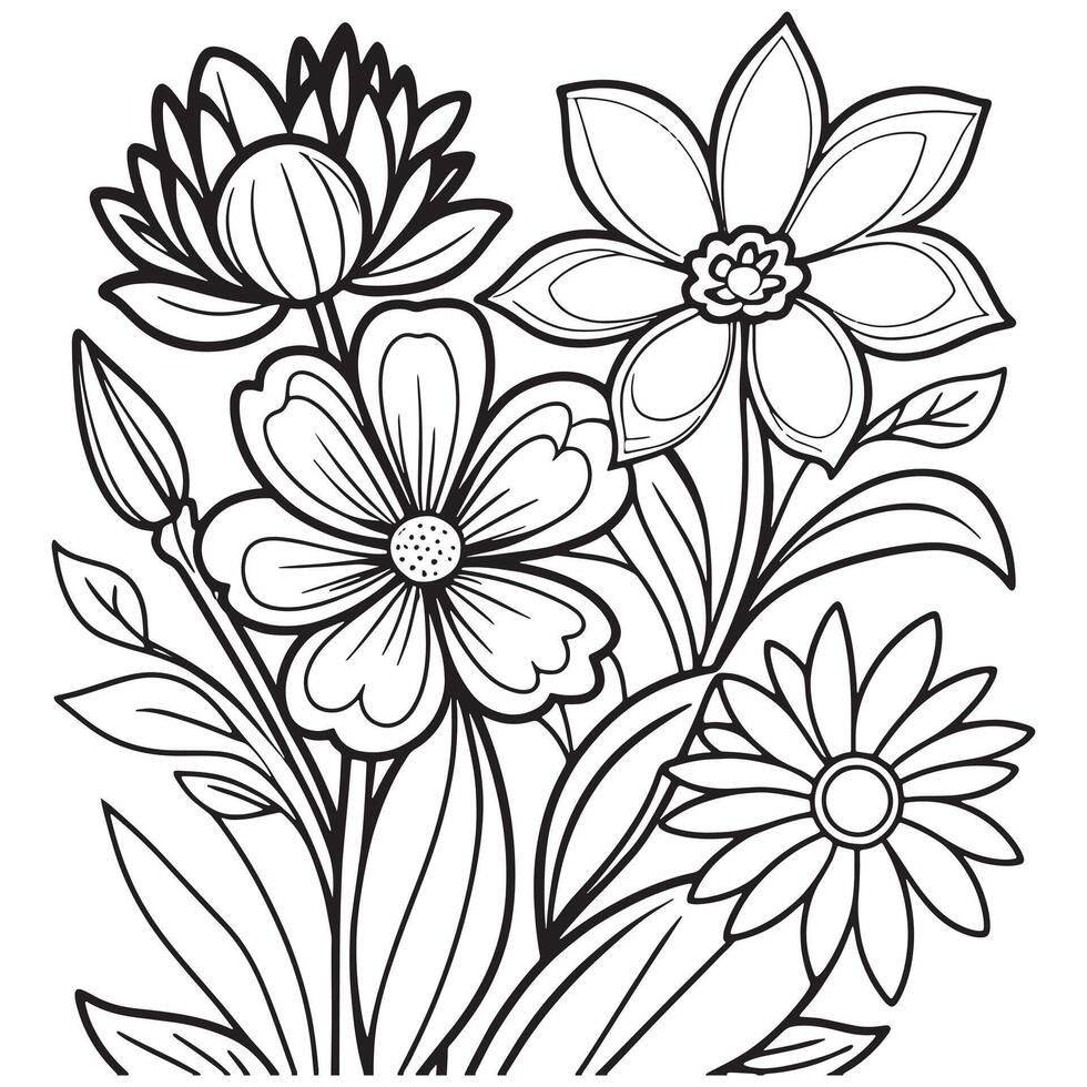 Luxury floral outline drawing coloring book pages line art sketch vector