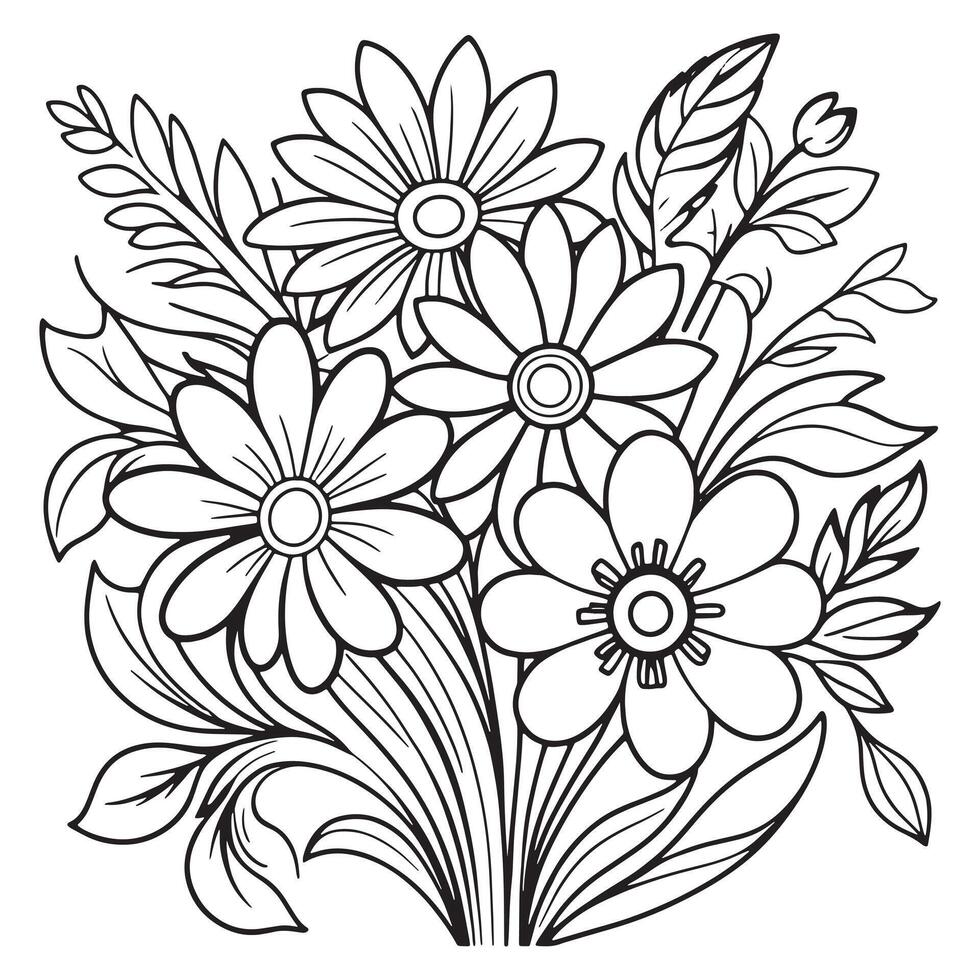 Luxury floral outline drawing coloring book pages line art sketch vector