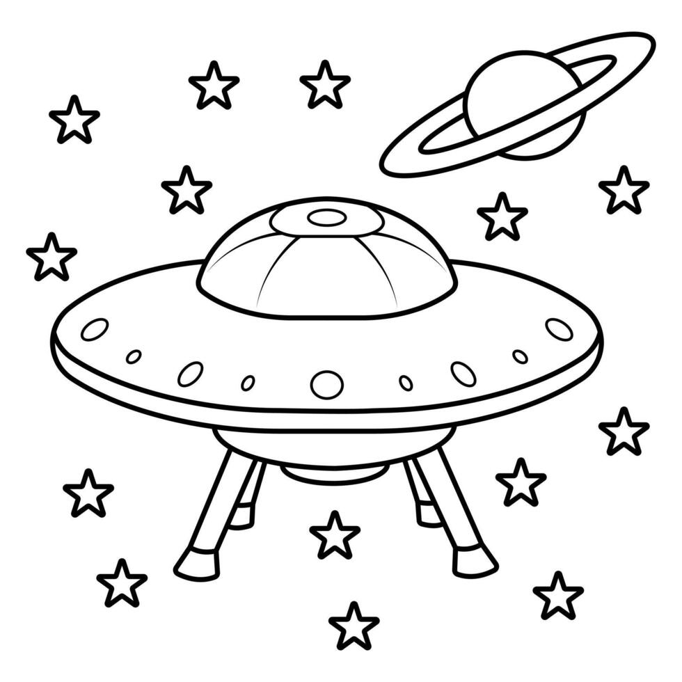 ufo outline drawing coloring book page vector