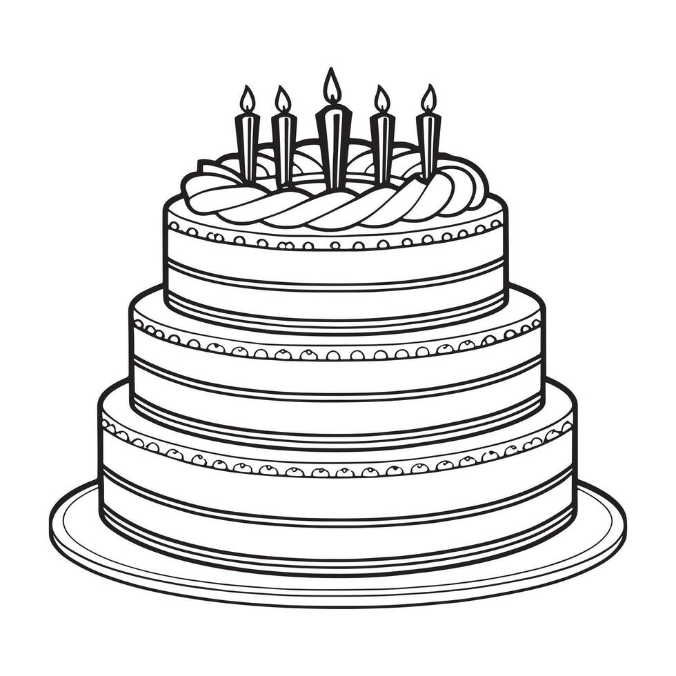 Cake outline coloring page illustration for children and adult vector