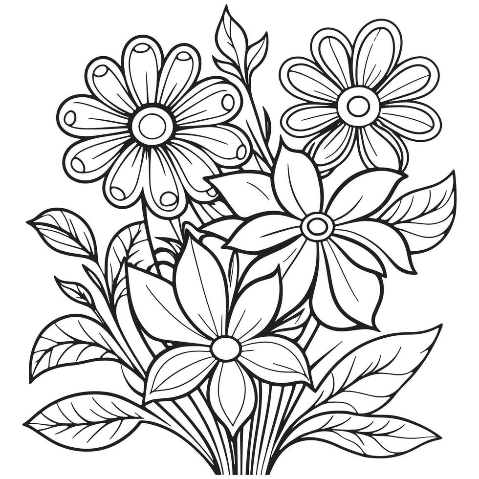 Children's floral outline illustration doodle coloring book hand drawn vector