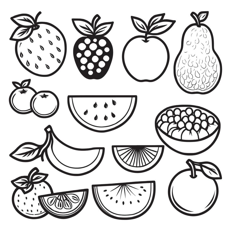 frutas contorno colorante página ilustración para niños y adulto vector