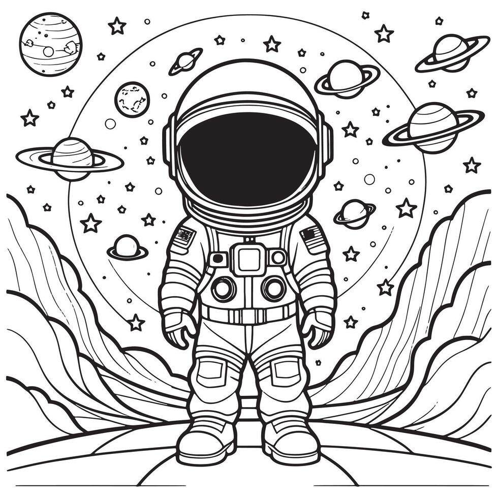 Children astronaut outline coloring page illustration for children and adult vector