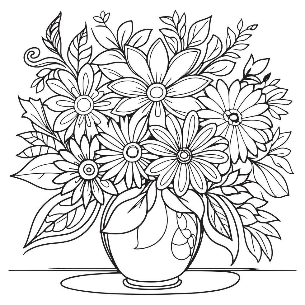 Children's floral outline illustration doodle coloring book hand drawn vector