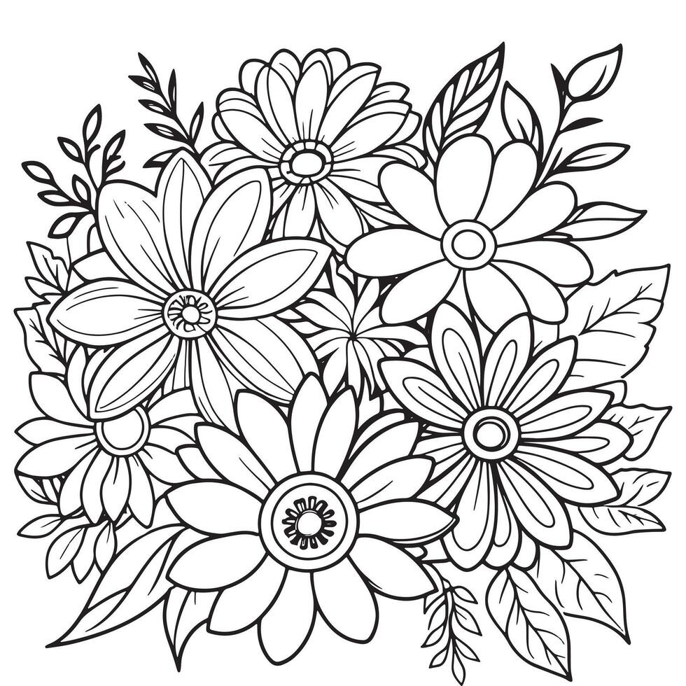 Luxury floral outline drawing coloring book pages line art sketch vector