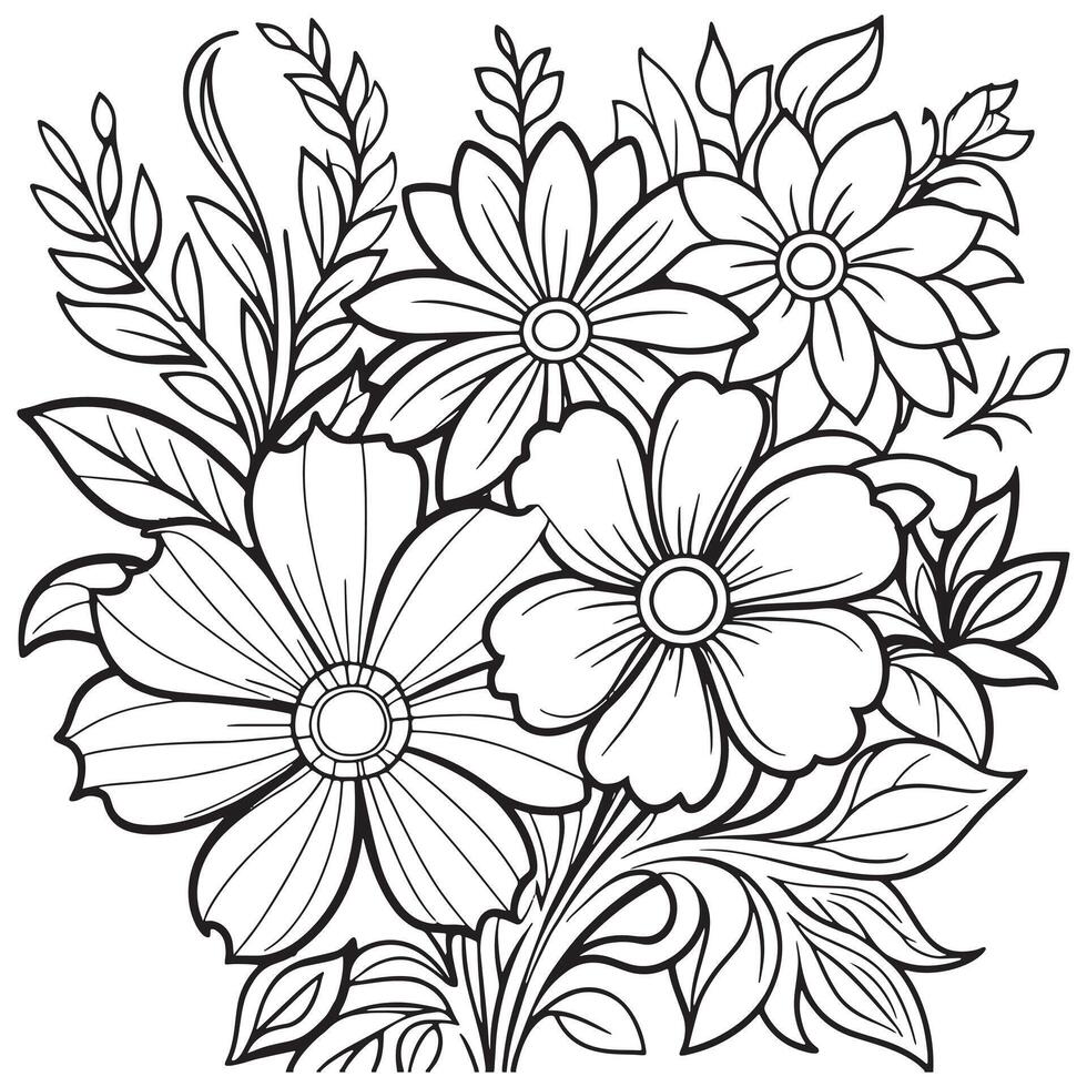 Children's floral outline illustration doodle coloring book hand drawn vector