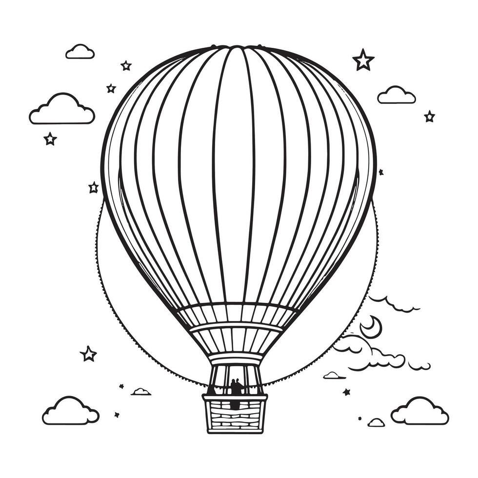 Hot air balloon outline coloring page illustration for children and adult vector