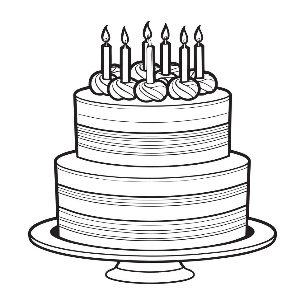 Cake outline coloring page illustration for children and adult vector