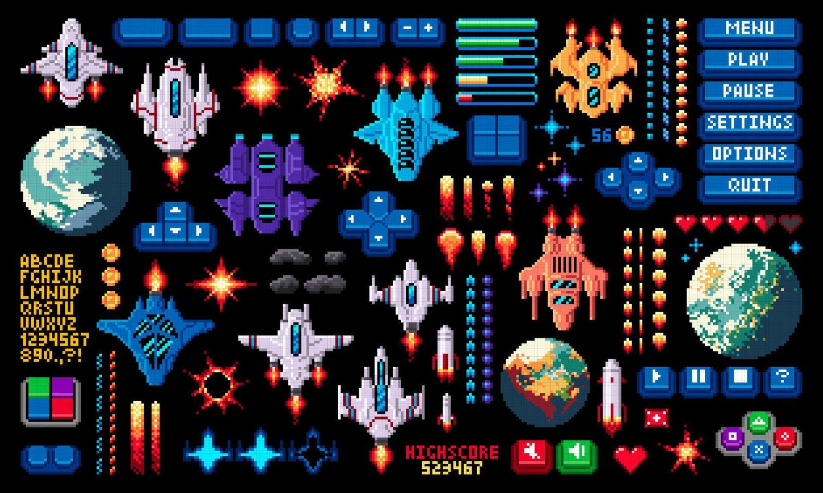 8 bits arcada espacio píxel juego activo, invasores conjunto vector