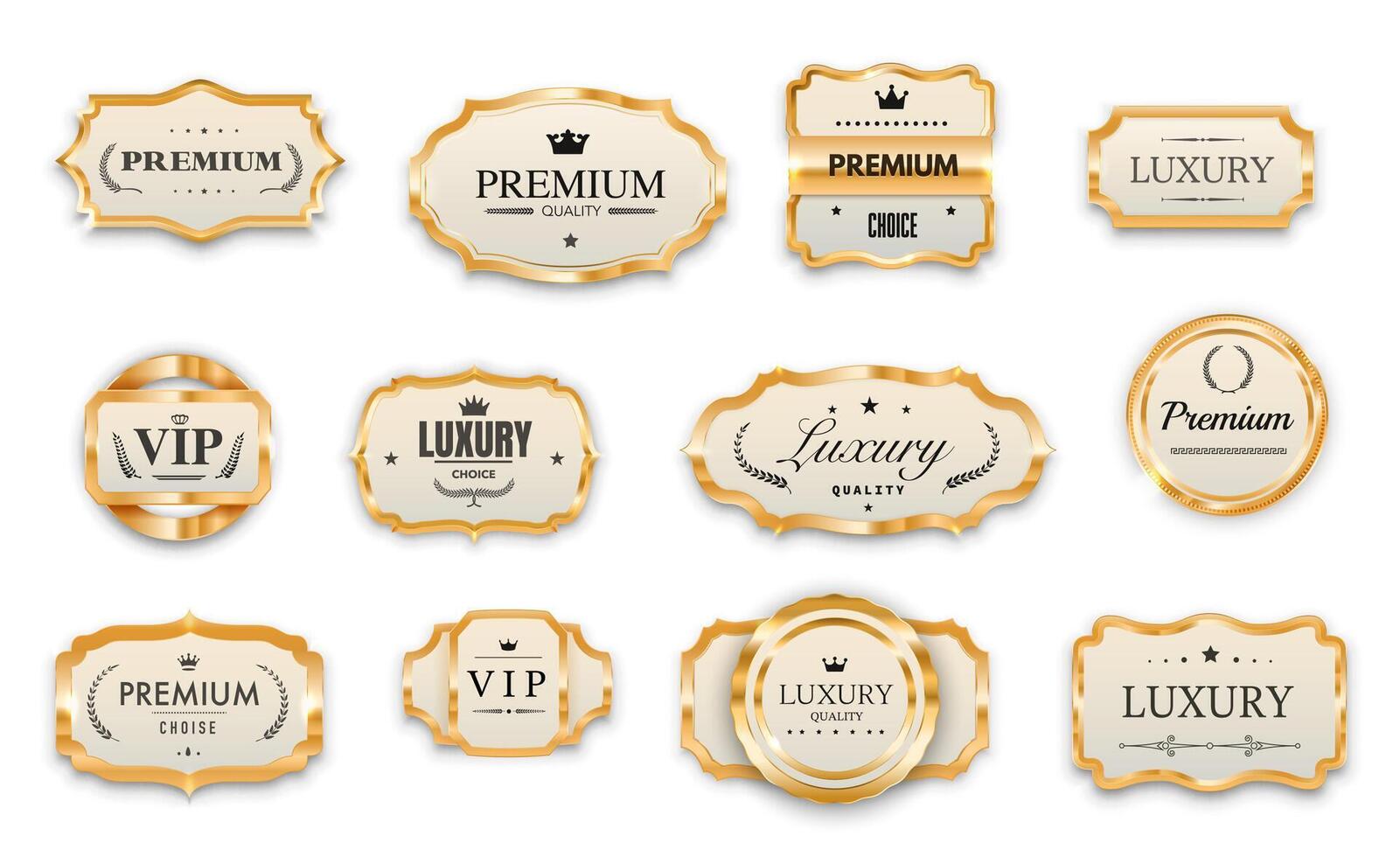 Luxury VIP golden labels, premium tag, award seals vector