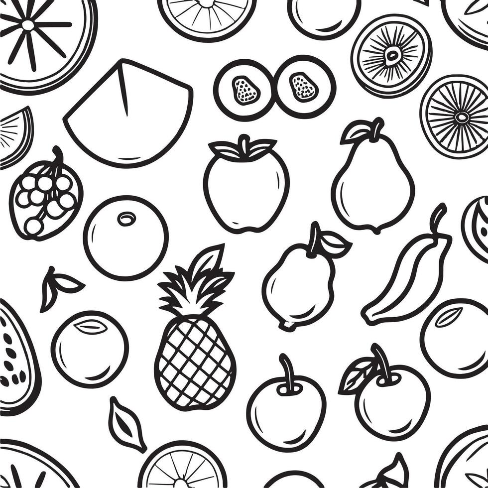 frutas contorno colorante página ilustración para niños y adulto vector