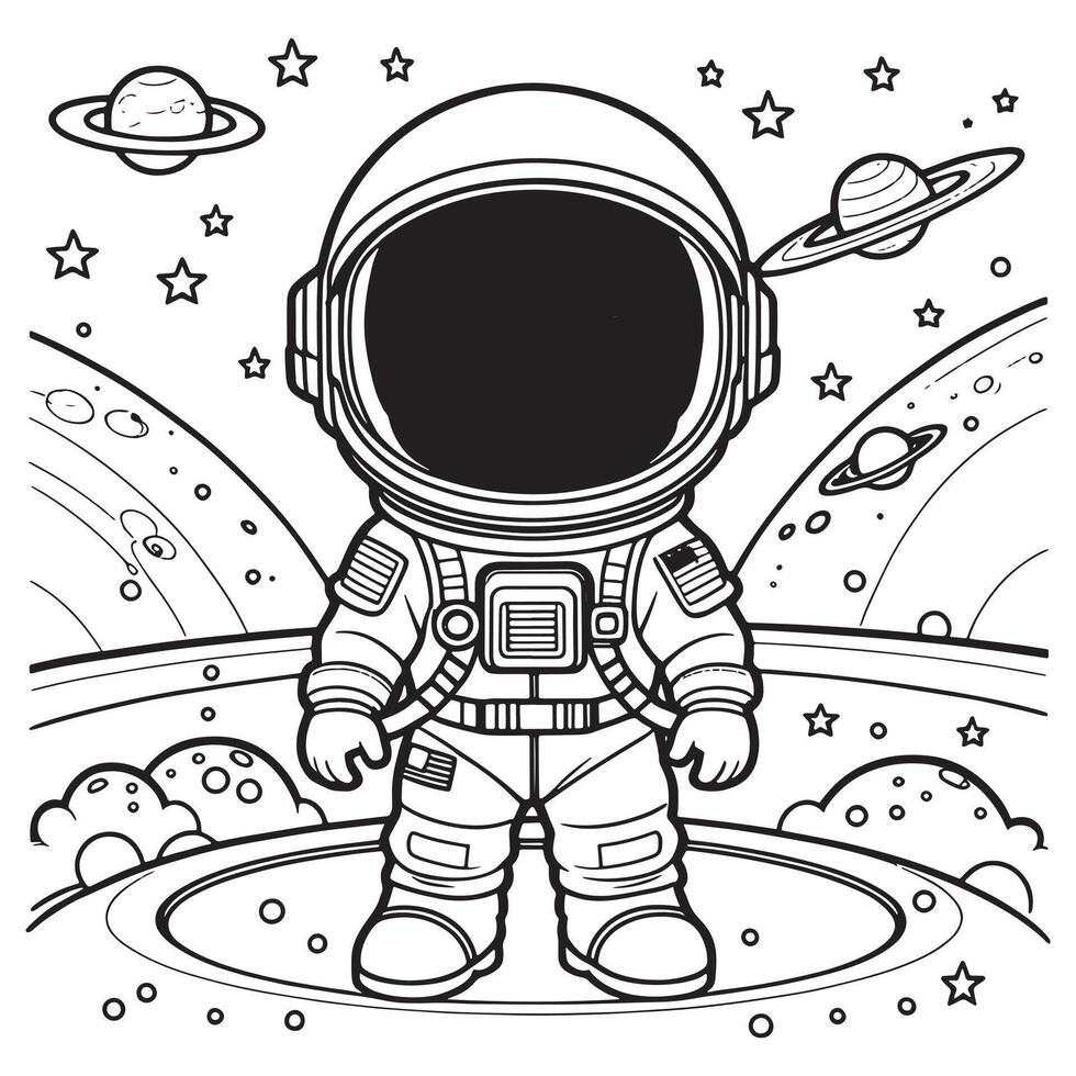 Children astronaut outline coloring page illustration for children and adult vector