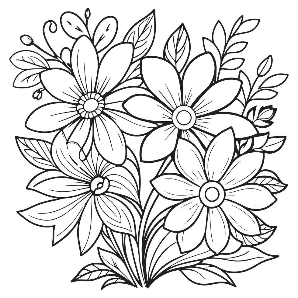 Luxury floral outline drawing coloring book pages line art sketch vector