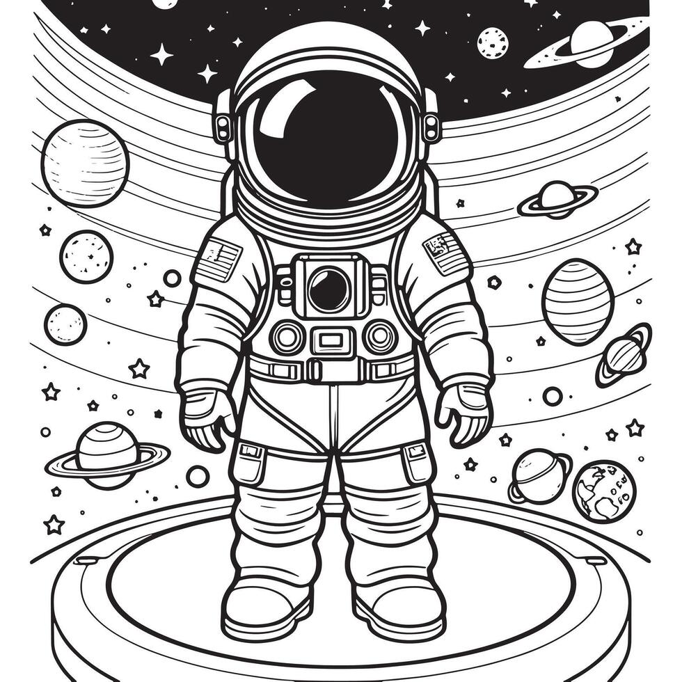 Children astronaut outline coloring page illustration for children and adult vector