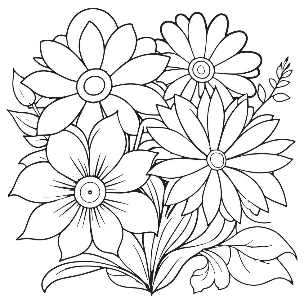 Children's floral outline illustration doodle coloring book hand drawn vector