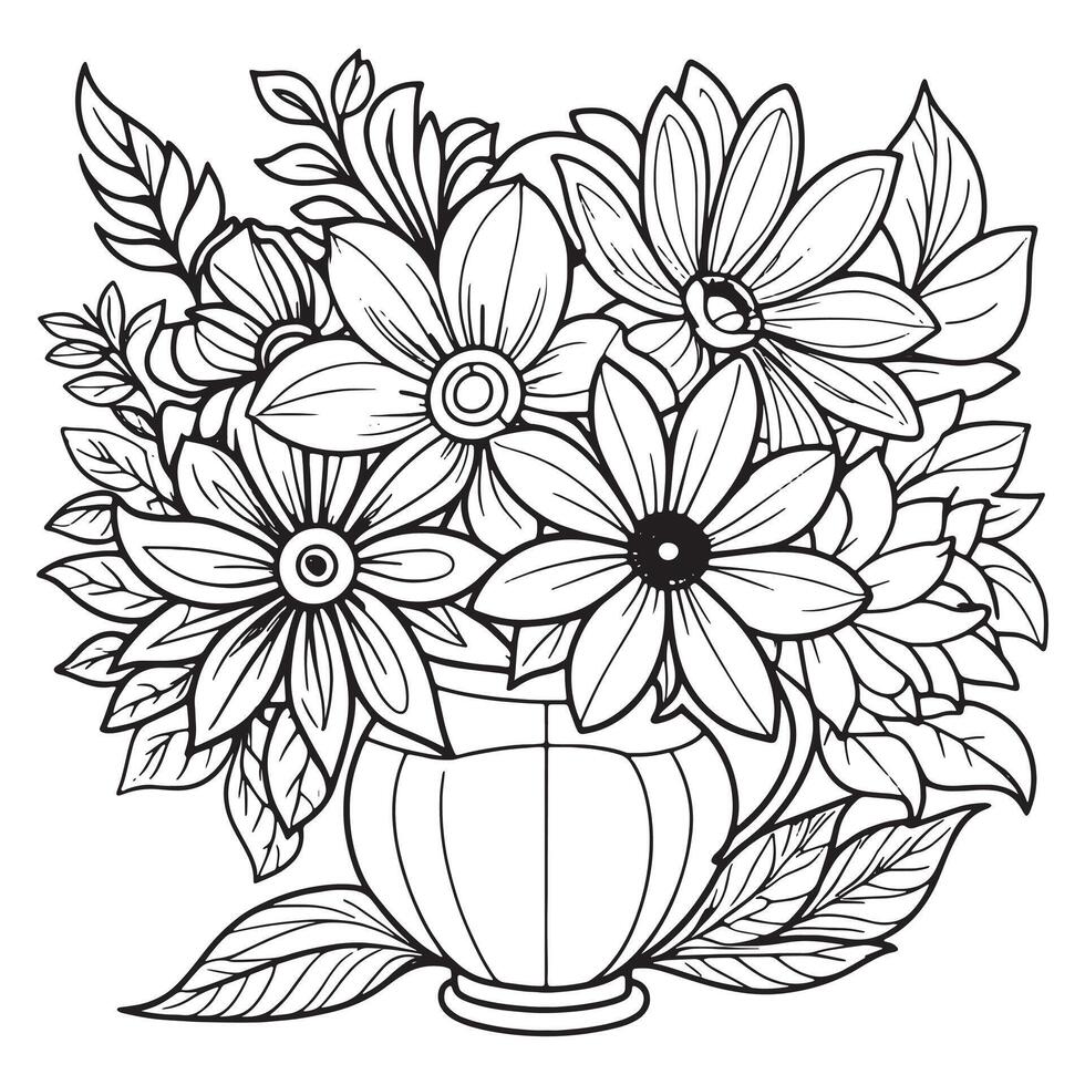 Children's floral outline illustration doodle coloring book hand drawn vector