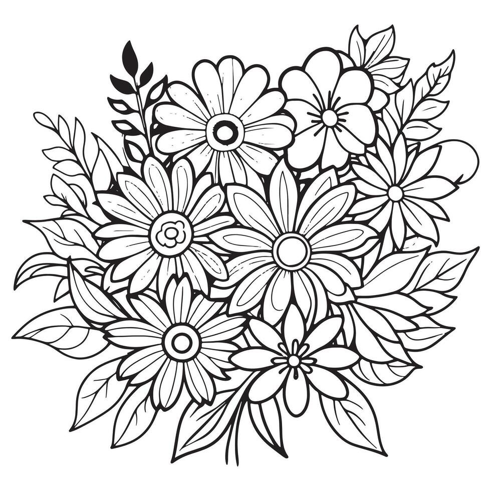 Luxury floral outline drawing coloring book pages line art sketch vector