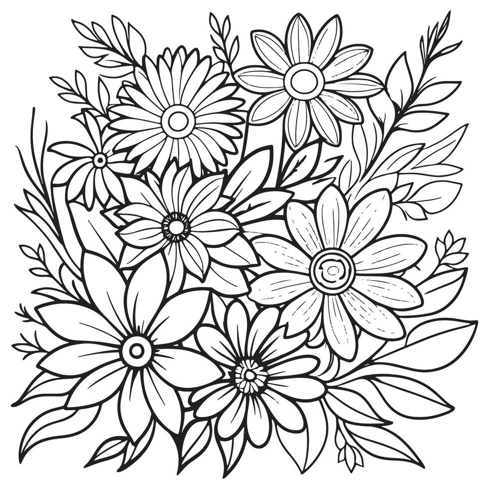 Luxury floral outline drawing coloring book pages line art sketch vector