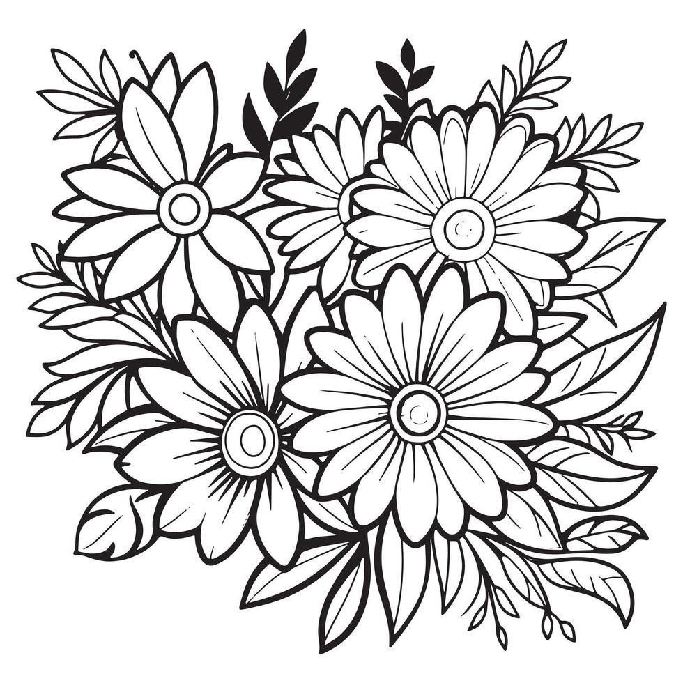 Children's floral outline illustration doodle coloring book hand drawn vector