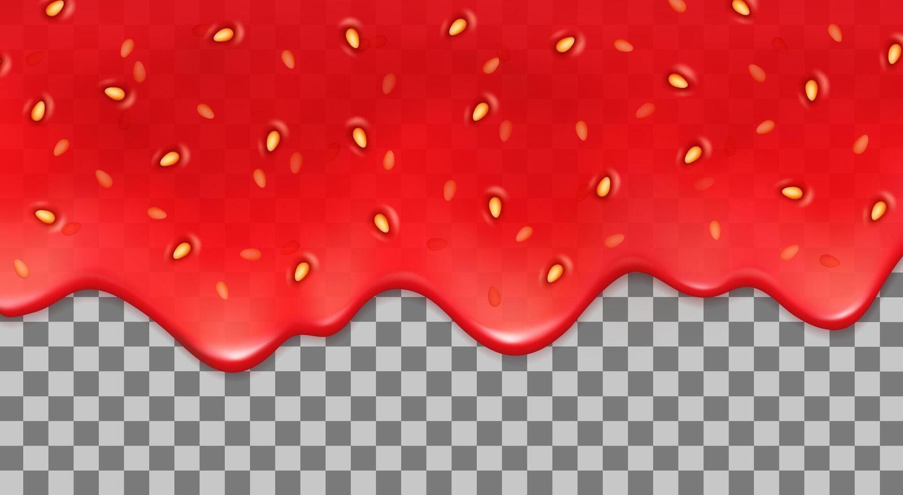 Realistic strawberry drips, fruit melt jam, syrup vector